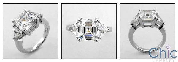 3 Stone Asscher Ct Triangle Prong Cubic Zirconia Cz Ring