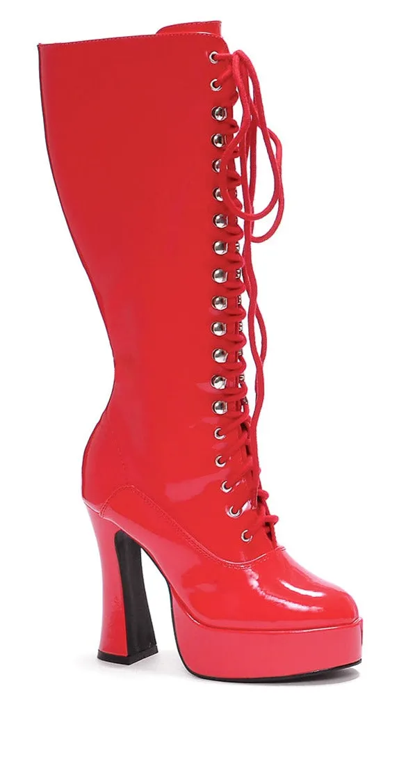 5" Heel Lace Up Knee Boots with Zipper