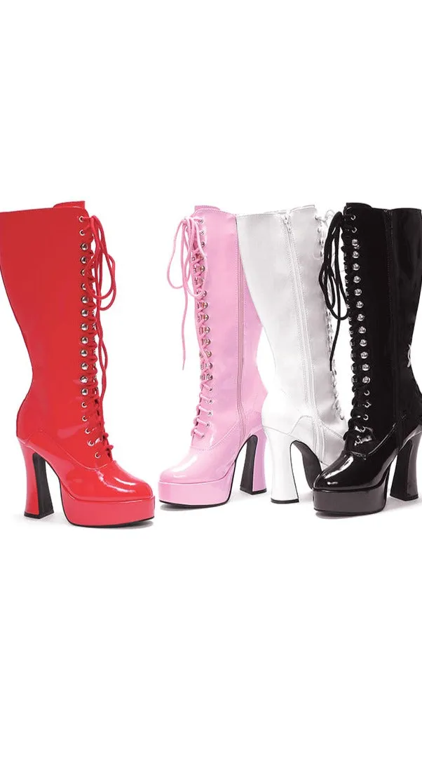 5" Heel Lace Up Knee Boots with Zipper