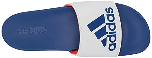 adidas Men's Adilette Comfort Slides Sandal, White/Team Royal Blue/Solar Red, 6