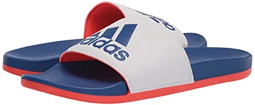 adidas Men's Adilette Comfort Slides Sandal, White/Team Royal Blue/Solar Red, 6