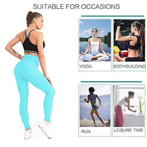 AIMILIA Butt Lifting Anti Cellulite Leggings for Women High Waisted Yoga Pants Workout Tummy Control Sport Tights Blue