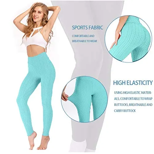 AIMILIA Butt Lifting Anti Cellulite Leggings for Women High Waisted Yoga Pants Workout Tummy Control Sport Tights Blue