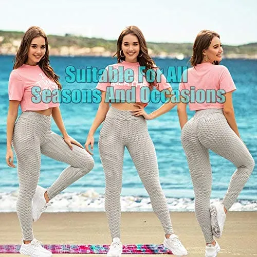 AIMILIA Butt Lifting Anti Cellulite Leggings for Women High Waisted Yoga Pants Workout Tummy Control Sport Tights Gray