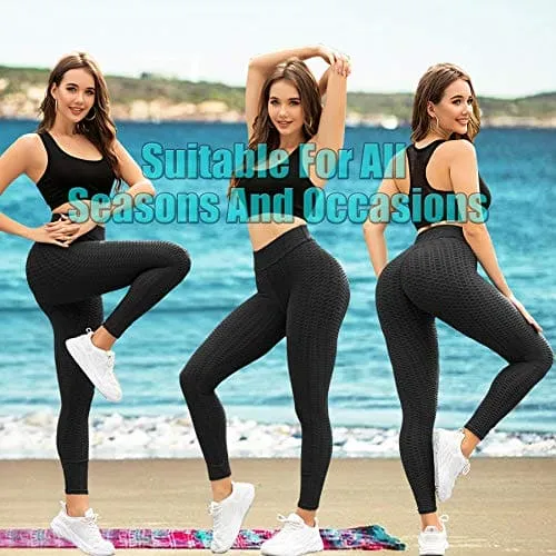 AIMILIA Textured Anti Cellulite Leggings for Women High Waisted Yoga Pants Workout Tummy Control Sport Tights Black