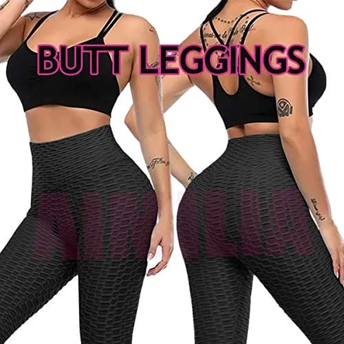 AIMILIA Textured Anti Cellulite Leggings for Women High Waisted Yoga Pants Workout Tummy Control Sport Tights Black