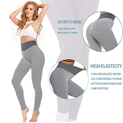 AIMILIA Textured Anti Cellulite Leggings for Women High Waisted Yoga Pants Workout Tummy Control Sport Tights - Y-tight-Grey