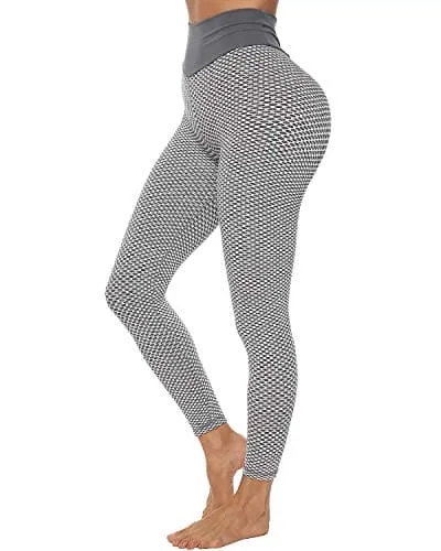 AIMILIA Textured Anti Cellulite Leggings for Women High Waisted Yoga Pants Workout Tummy Control Sport Tights - Y-tight-Grey