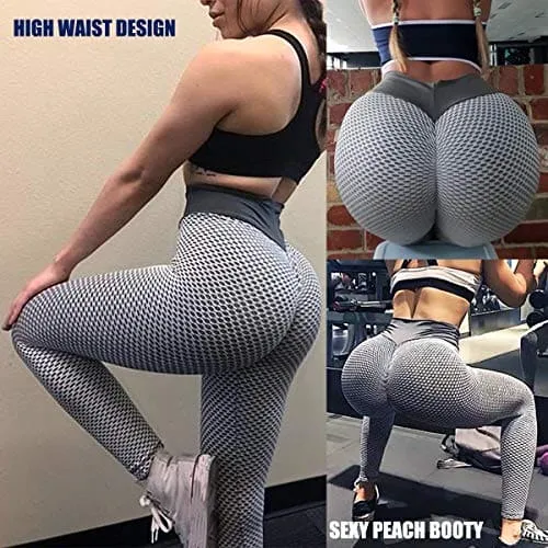 AIMILIA Textured Anti Cellulite Leggings for Women High Waisted Yoga Pants Workout Tummy Control Sport Tights - Y-tight-Grey