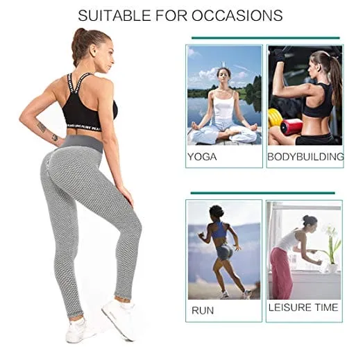 AIMILIA Textured Anti Cellulite Leggings for Women High Waisted Yoga Pants Workout Tummy Control Sport Tights - Y-tight-Grey