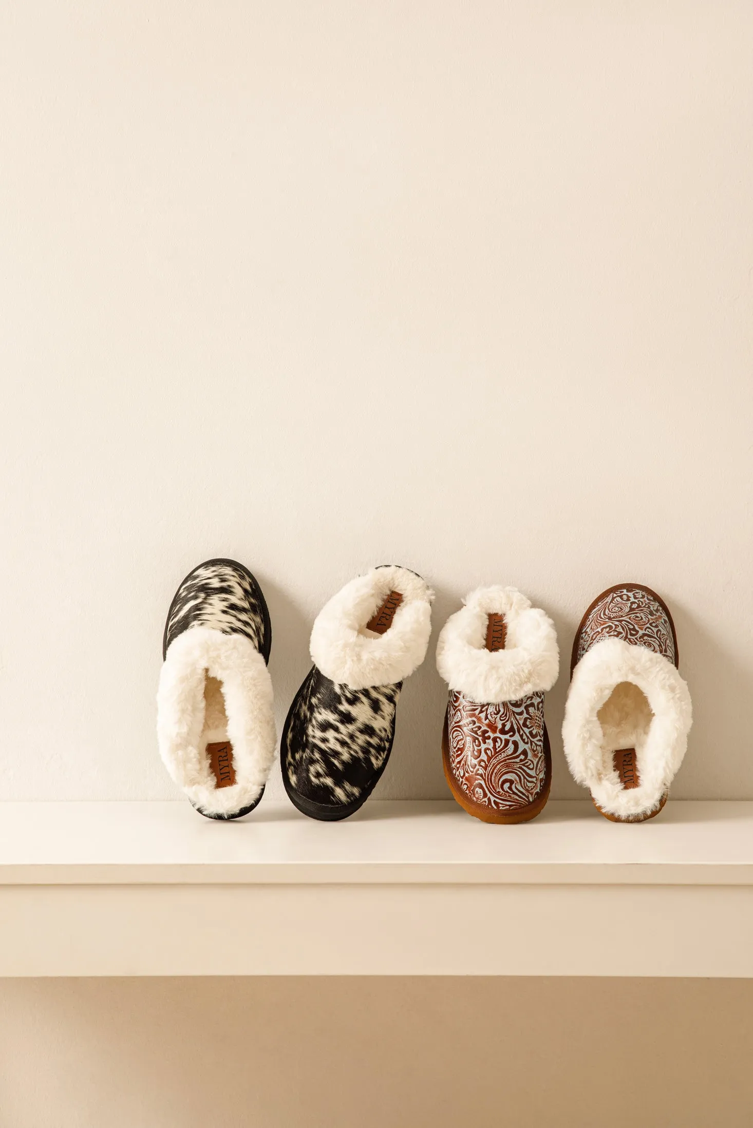 Alamosa Hair-on Hide Lined Slippers in Black & White