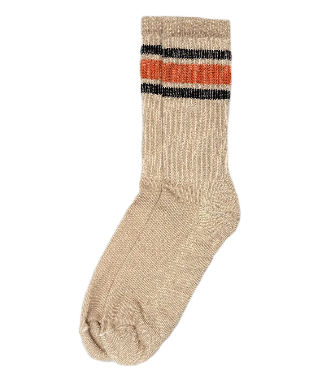 american trench - MERINO ACTIVITY CREW SOCK in Tan w/Navy & Rust