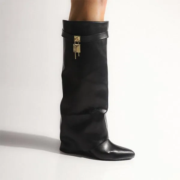 Amozae- Comfy Leather Hidden Wedge Heel Roman Boots