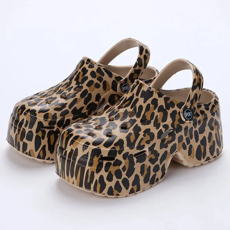 AMOZAE- - Summer Leopard Chunky Platform Clogs for Women