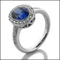 Anniversary 2.5 Oval Sapphire Halo Cubic Zirconia Cz Ring