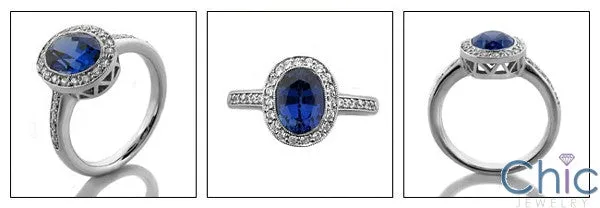 Anniversary 2.5 Oval Sapphire Halo Cubic Zirconia Cz Ring