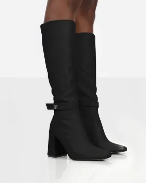 Apologetic Black Pu Knee High Block Heel Boots