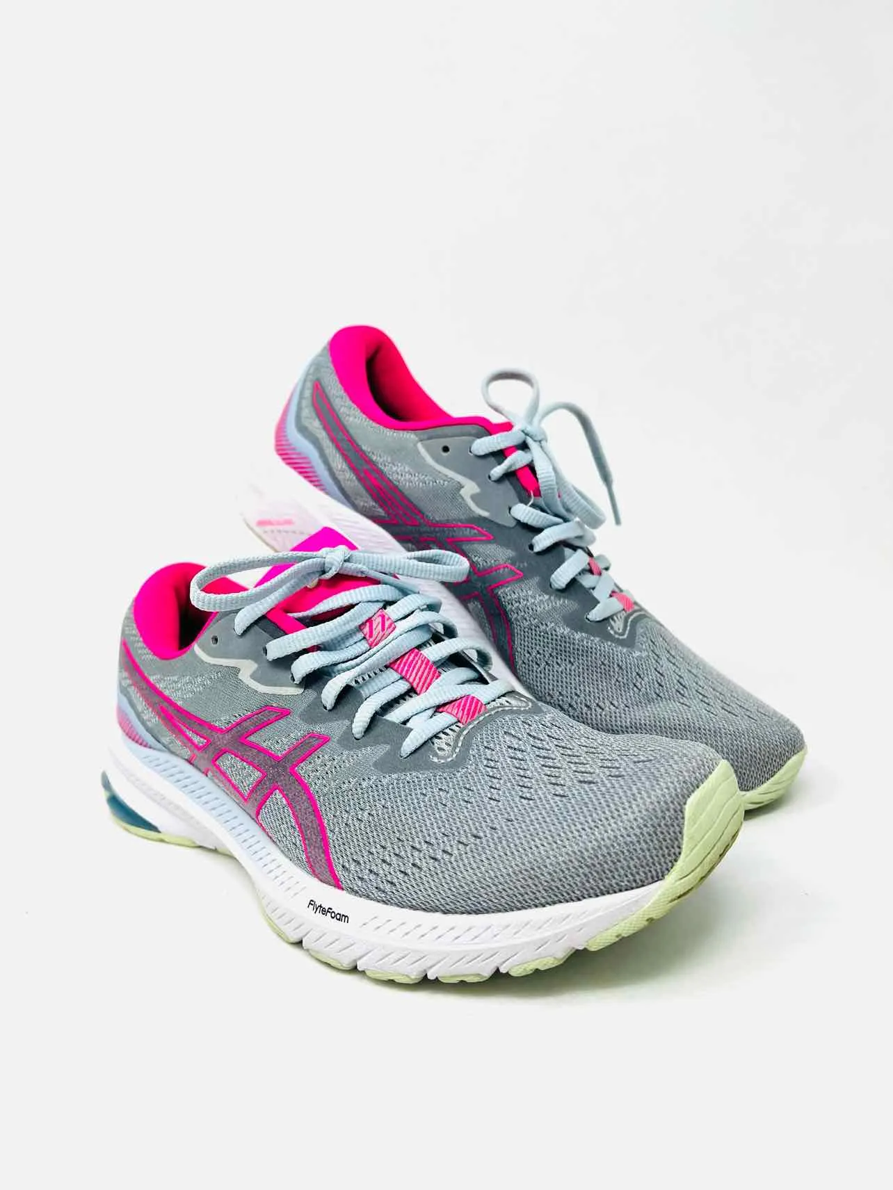 Asics Size 9.5 Gray/Neon Pink Lace-Up Mesh Shoes Sneakers