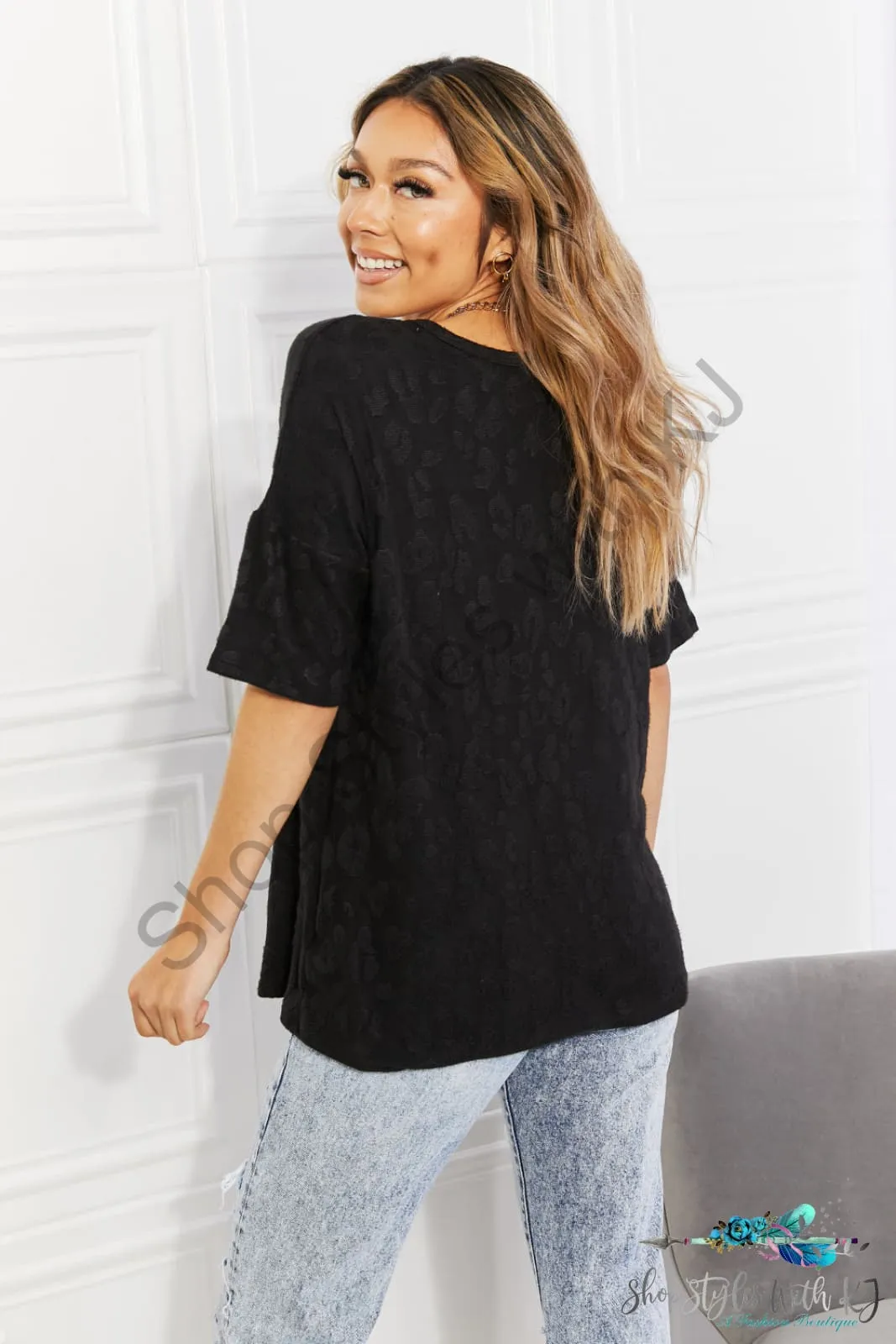 At The Fair Animal Textured Top in Black