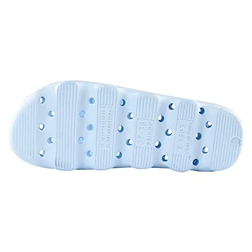 BAI HOU Shower Slipper,Slippers with Drainage Holes,Quick Drying Non-Slip Slippers, Bathroom Slippers Gym Slippers Soft Sole Open Toe House Slippers for Men and Women EVA Platform (Light blue,Women6-7/Men6-6.5)