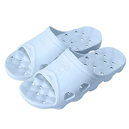 BAI HOU Shower Slipper,Slippers with Drainage Holes,Quick Drying Non-Slip Slippers, Bathroom Slippers Gym Slippers Soft Sole Open Toe House Slippers for Men and Women EVA Platform (Light blue,Women6-7/Men6-6.5)