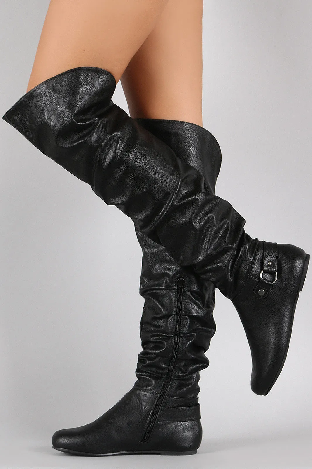 Bamboo O-Ring Cuff Slouchy Over-The-Knee Boots