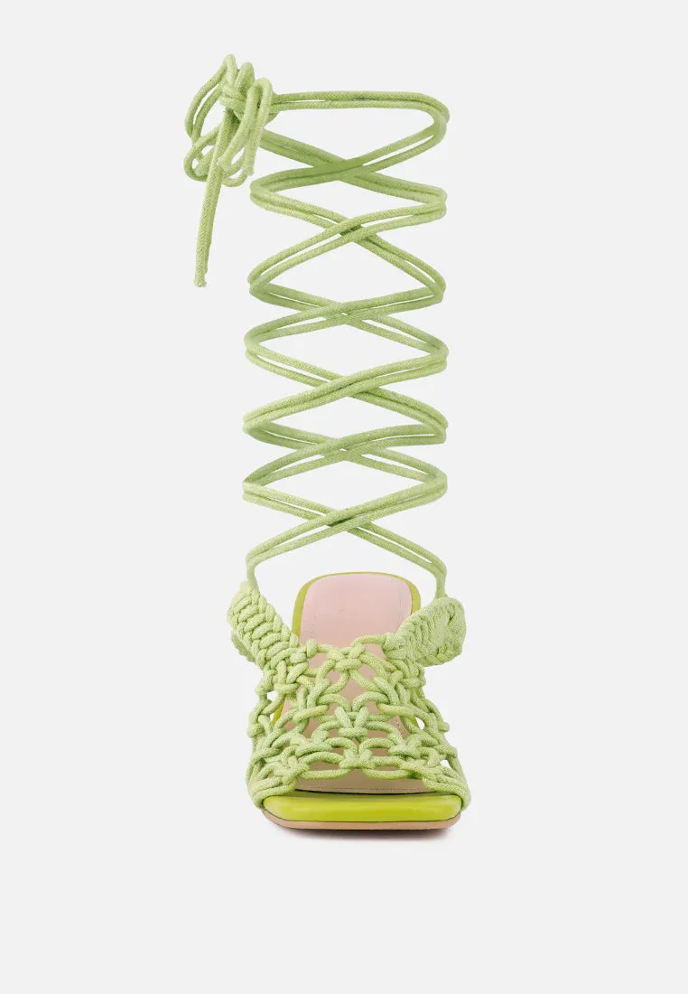 BEROE Green Braided Handcrafted Lace Up Sandal