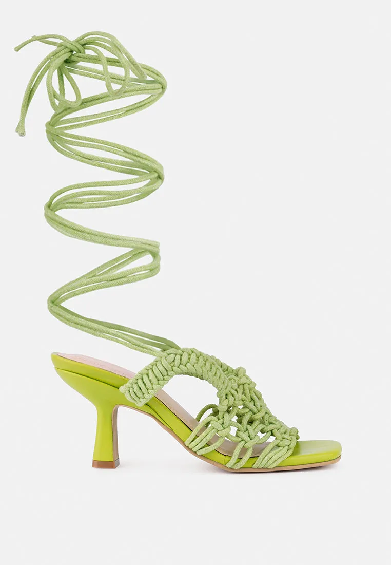 BEROE Green Braided Handcrafted Lace Up Sandal