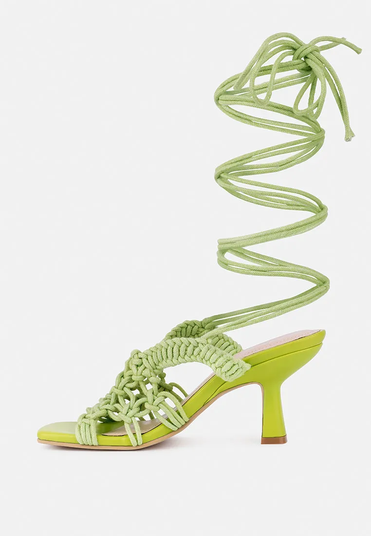 BEROE Green Braided Handcrafted Lace Up Sandal