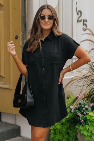 Black Button Down Shirt Dress - FINAL SALE