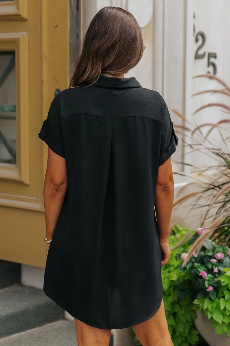 Black Button Down Shirt Dress - FINAL SALE