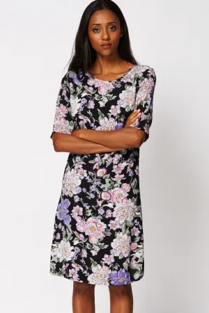 Black Flower Print Shift Dress Ex-Branded