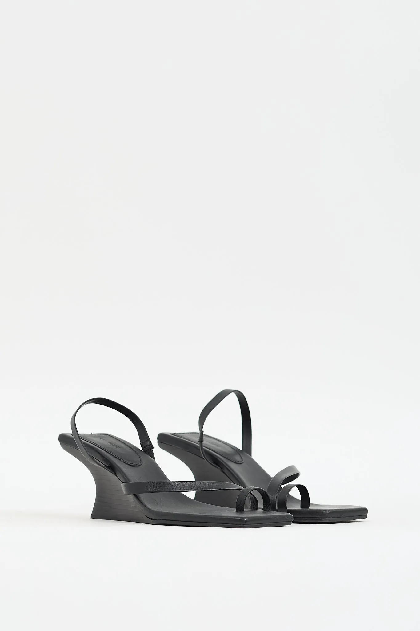 Black Leather Architectural Wedge Heel