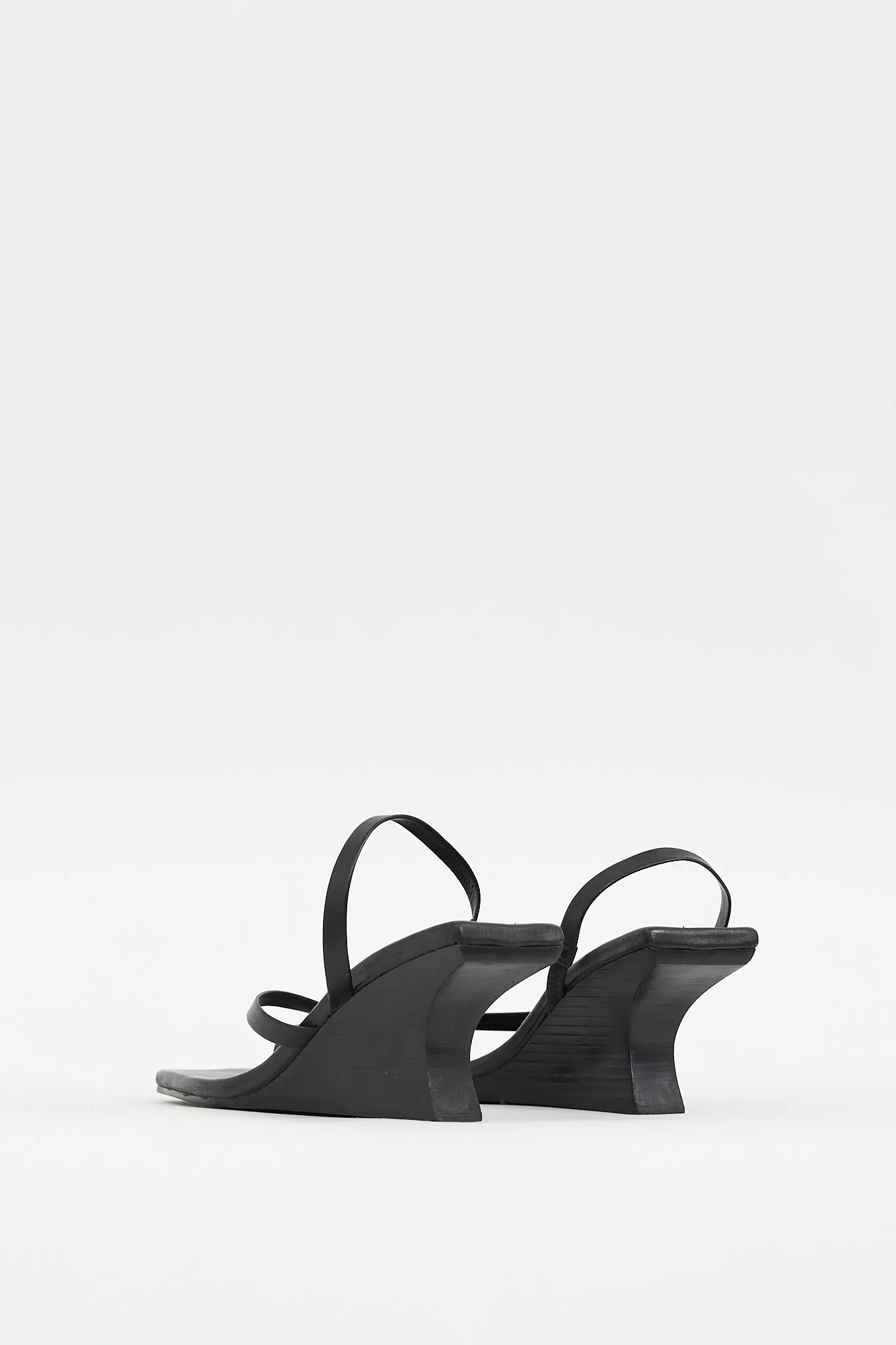 Black Leather Architectural Wedge Heel