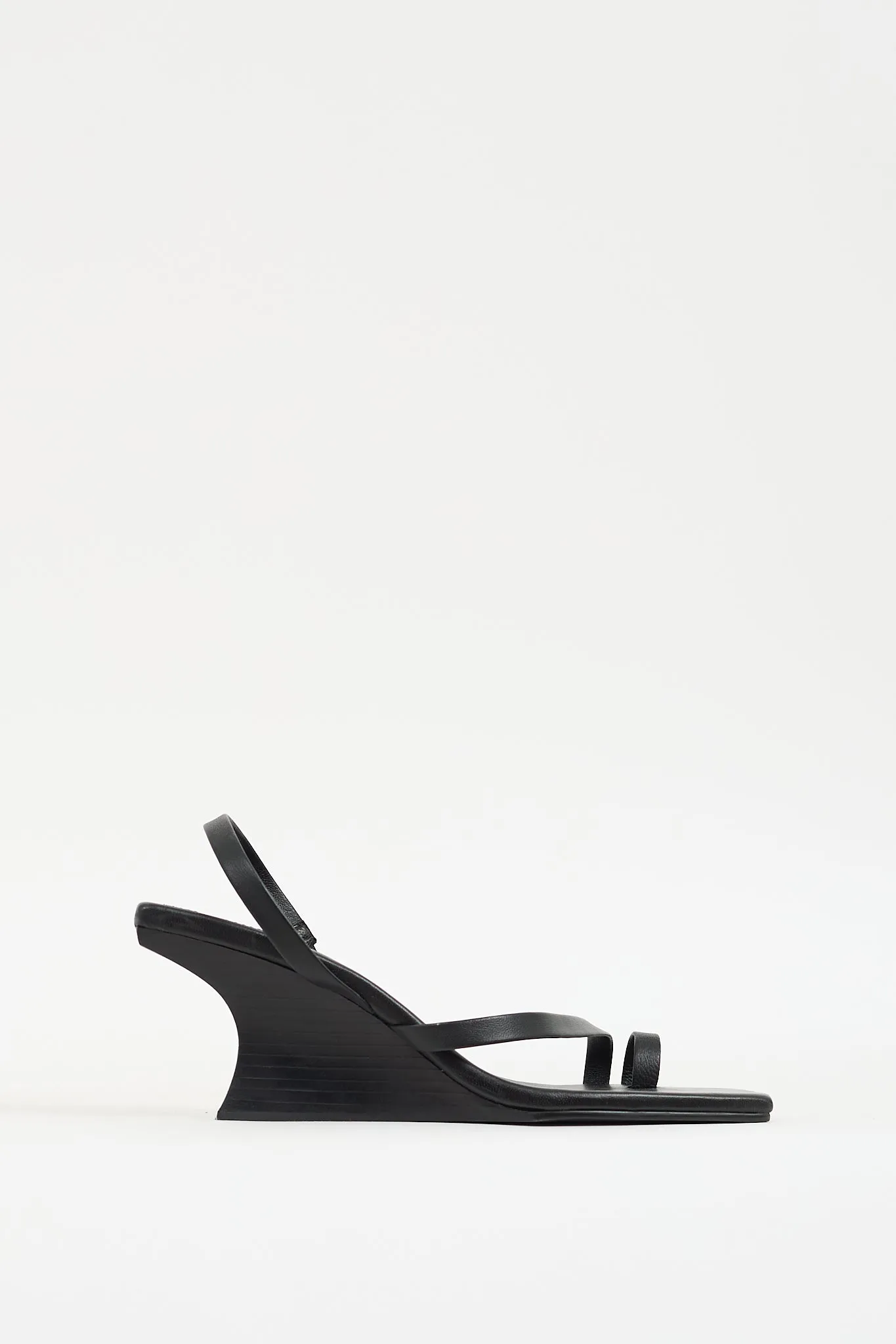 Black Leather Architectural Wedge Heel