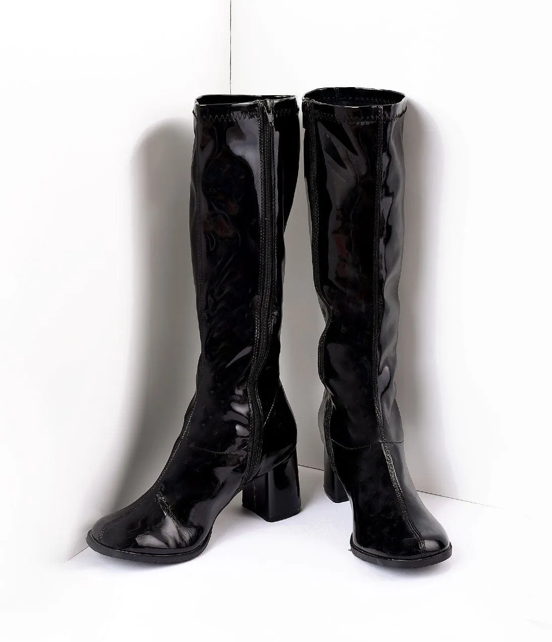 Black Patent Knee High Go Go Boots