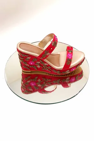 Blossom Red Embellished Wedges