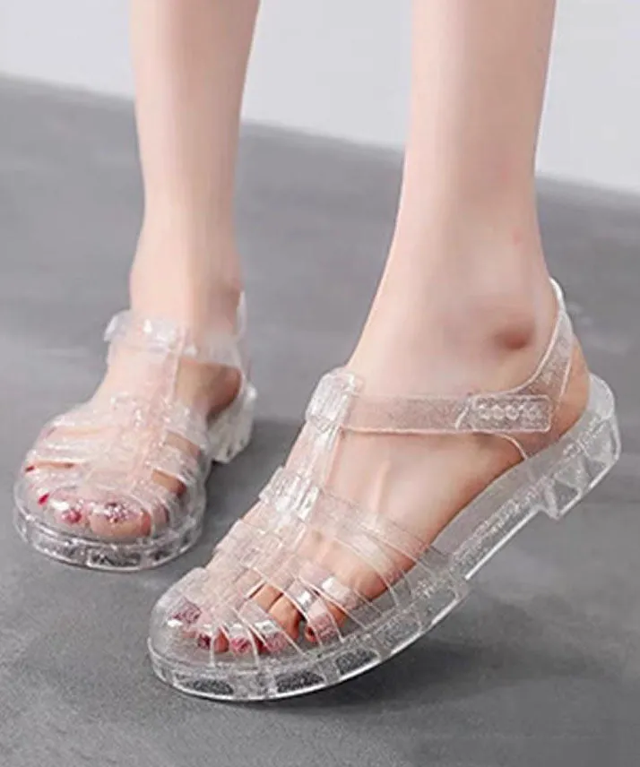 Boho Splicing Hollow Out Flat Clear Sandals White AA012