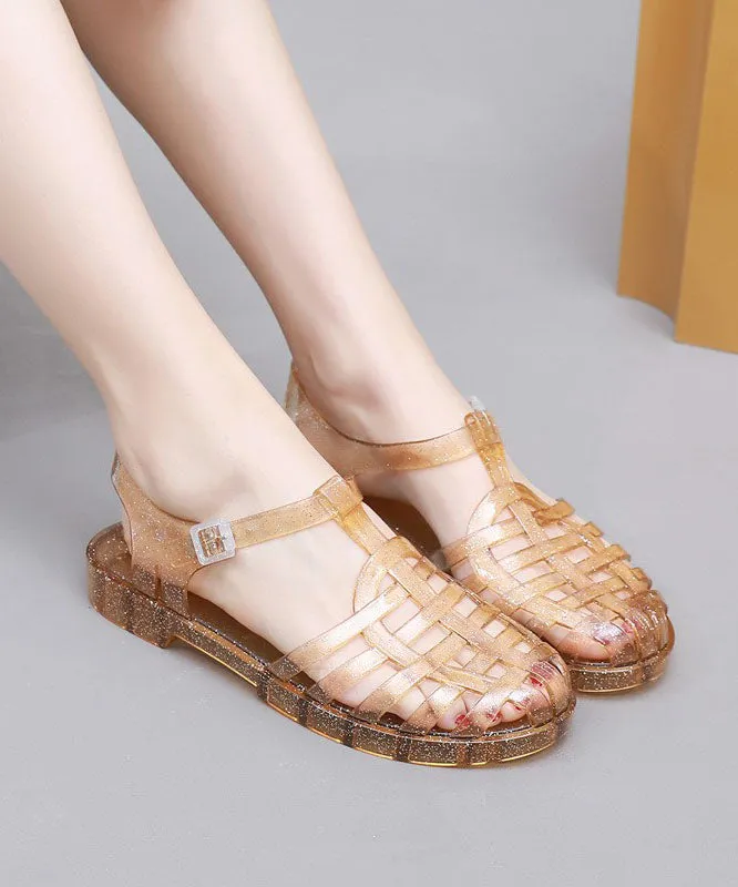 Boho Splicing Hollow Out Flat Clear Sandals White AA012