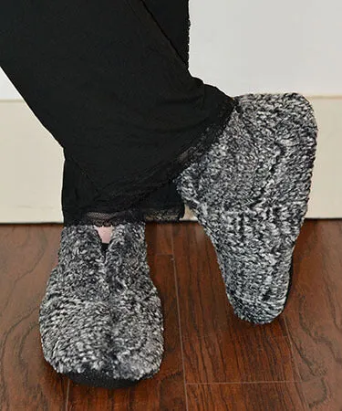 Bootie Slipper - Cozy Cable in Ash Faux Fur (One Large Left!)