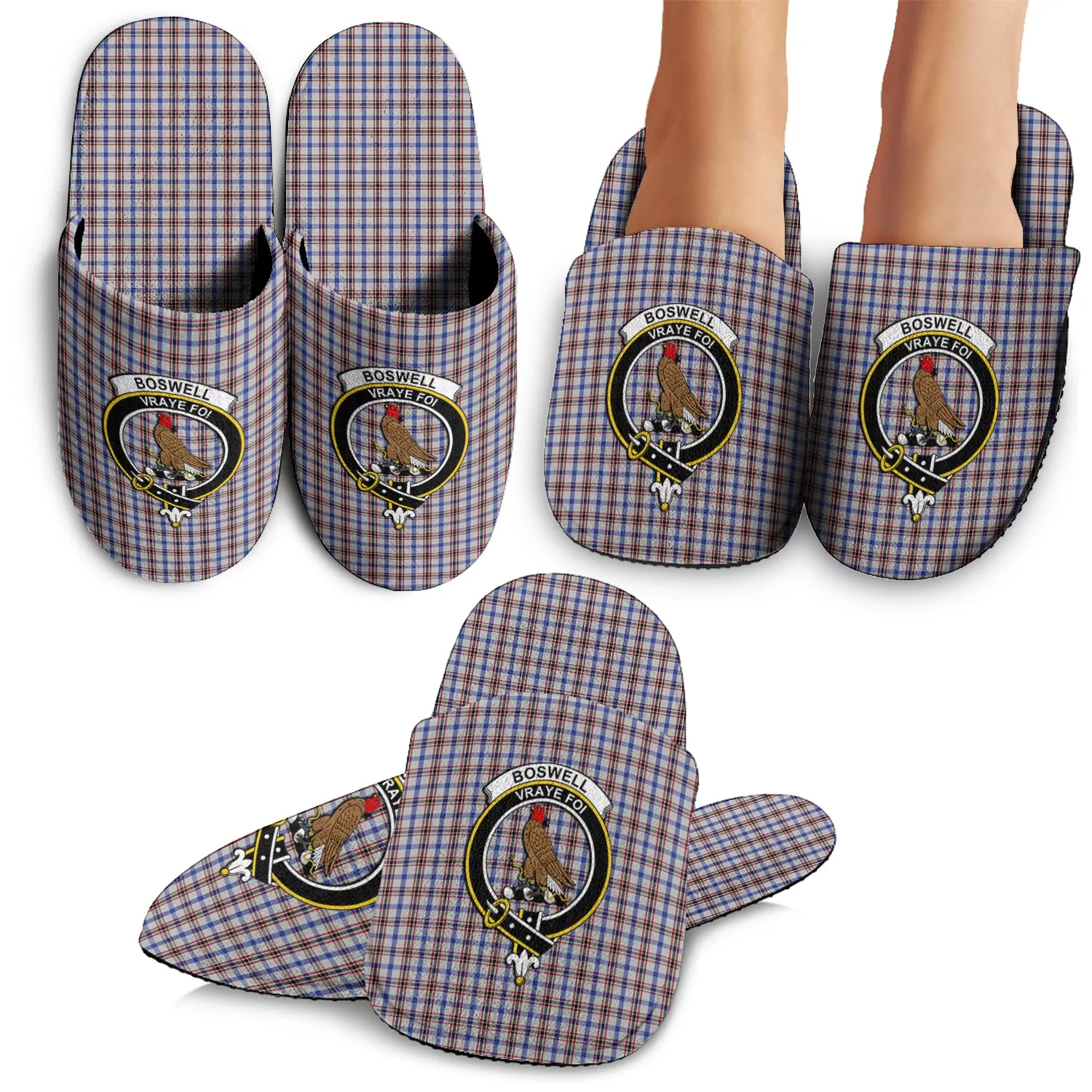 Boswell Tartan Home Slippers with Family Crest