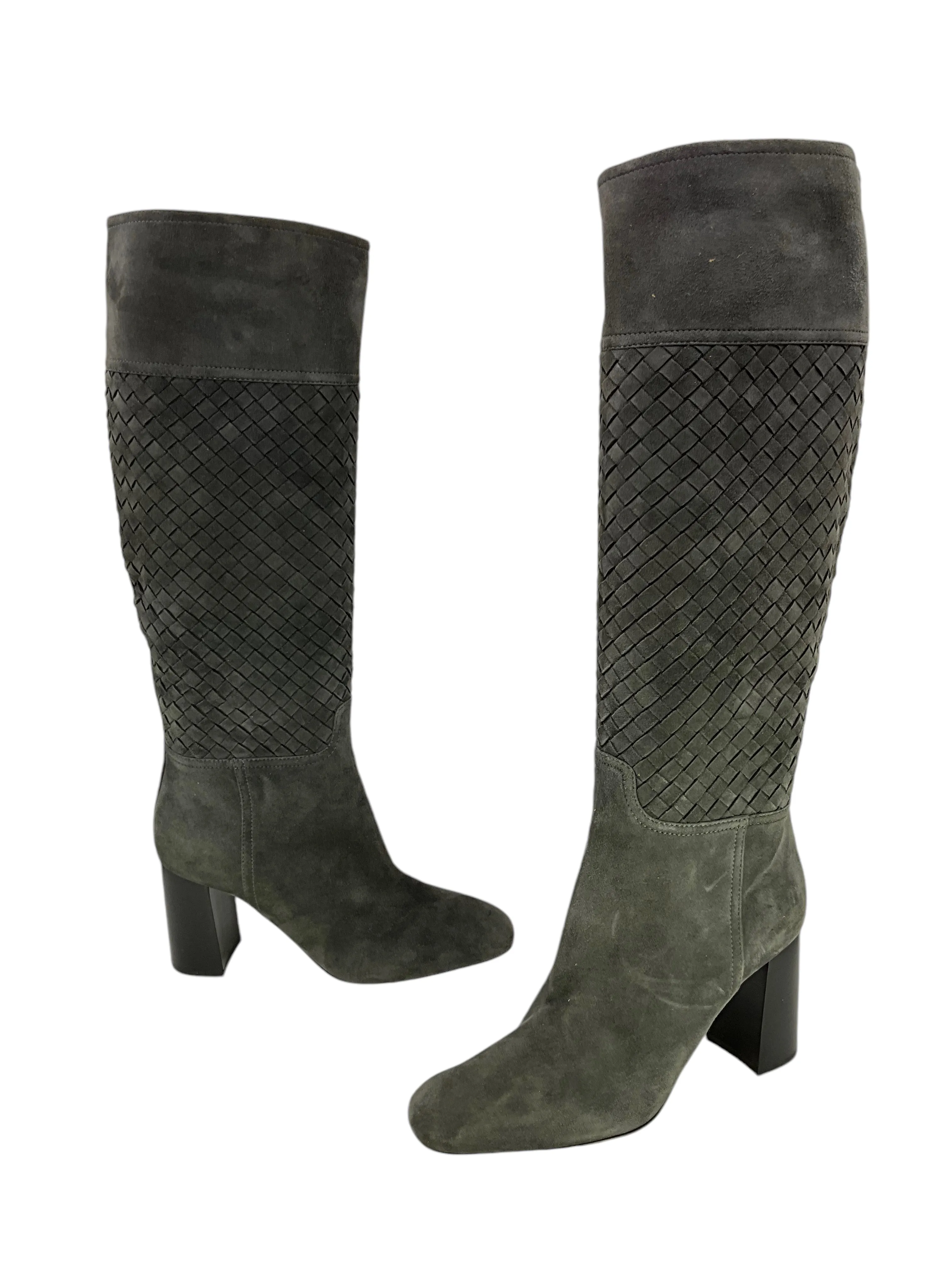 BOTTEGA VENETA Intrecciato Woven Suede Knee-High Boots Size 7.5