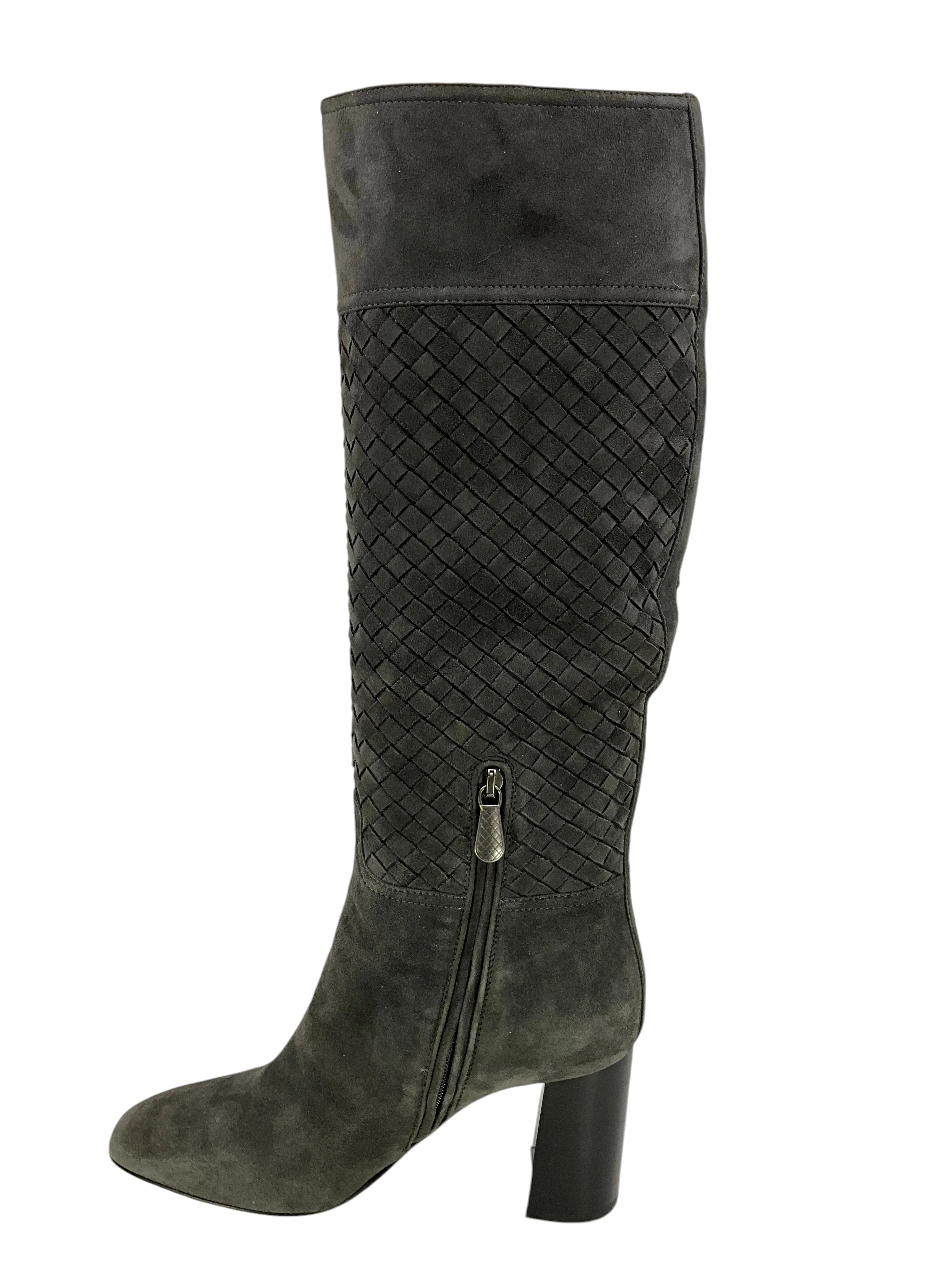 BOTTEGA VENETA Intrecciato Woven Suede Knee-High Boots Size 7.5