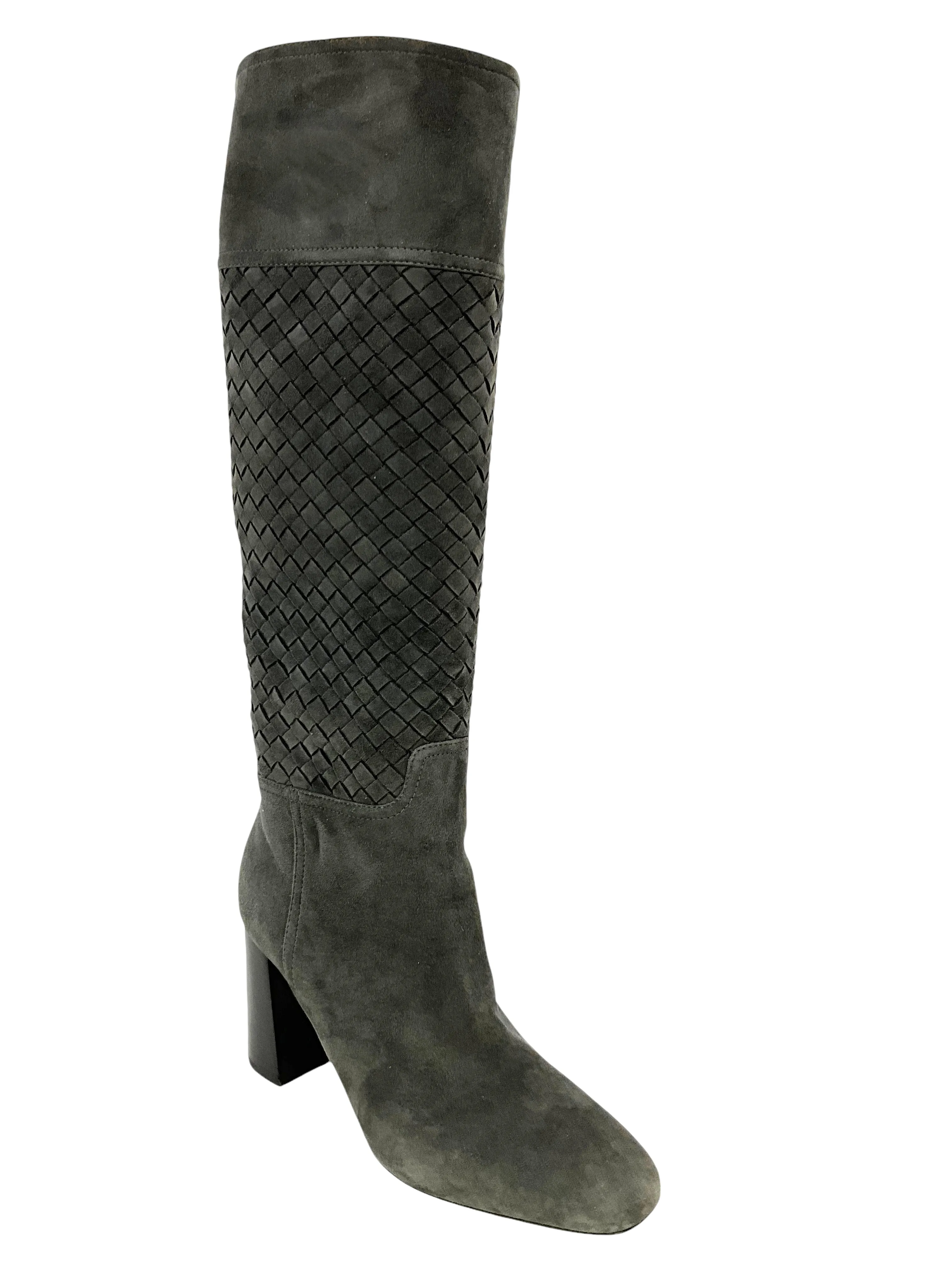 BOTTEGA VENETA Intrecciato Woven Suede Knee-High Boots Size 7.5