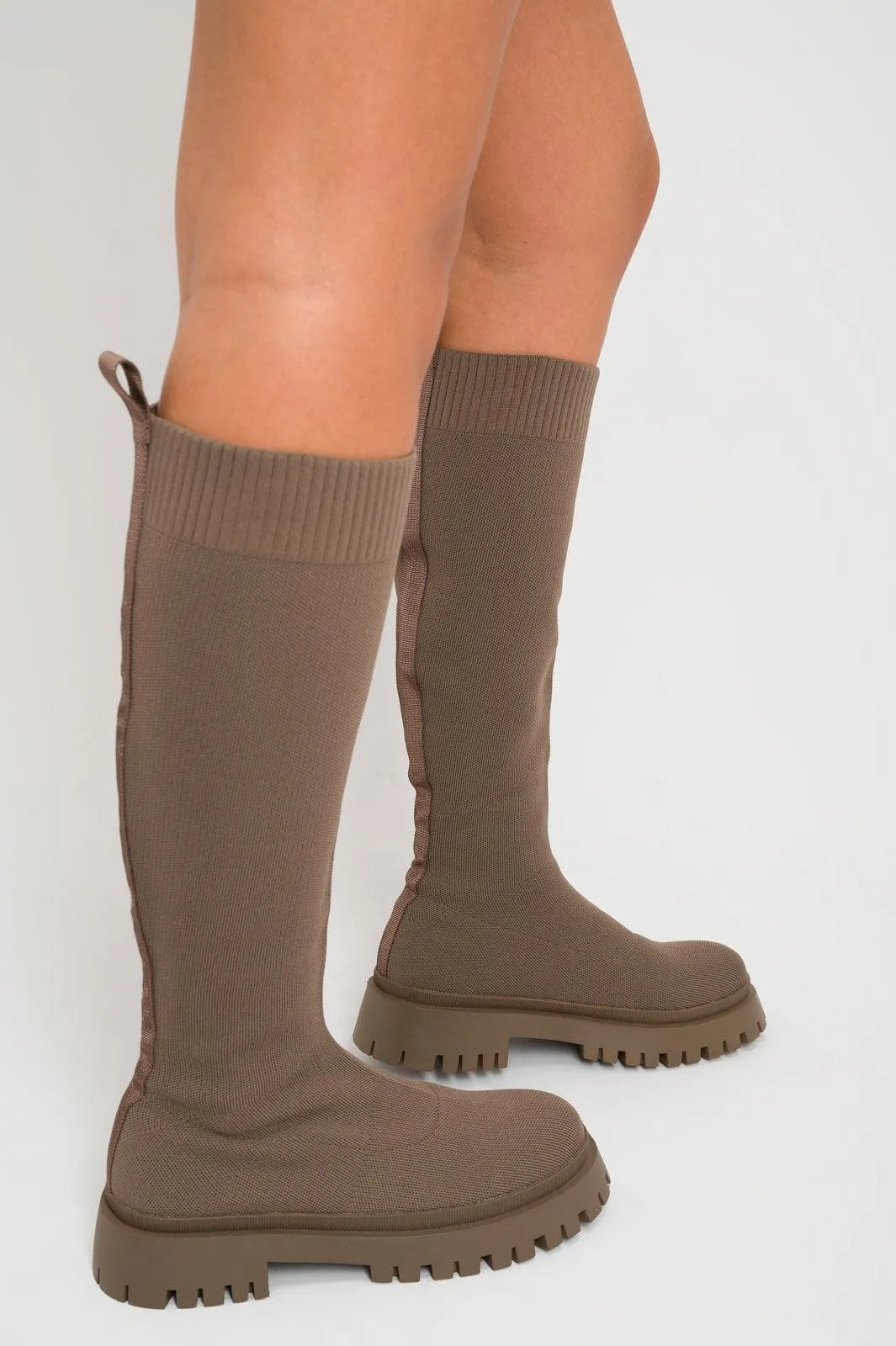 Brown Knee High Sock Boots