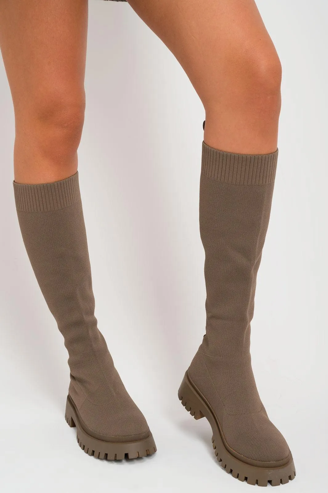 Brown Knee High Sock Boots