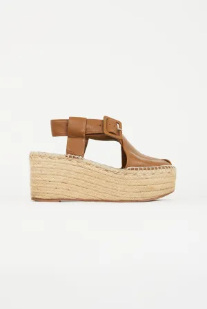 Brown Leather Espadrille Wedge