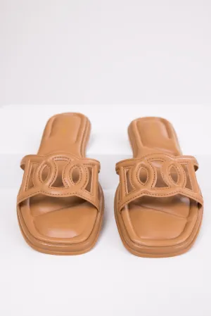 Brown Sugar Open Square Toe Flat Sandals