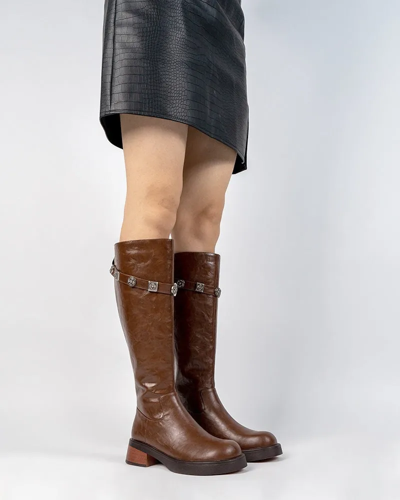 Buckle Detail Riding Comfy Knee High Boots