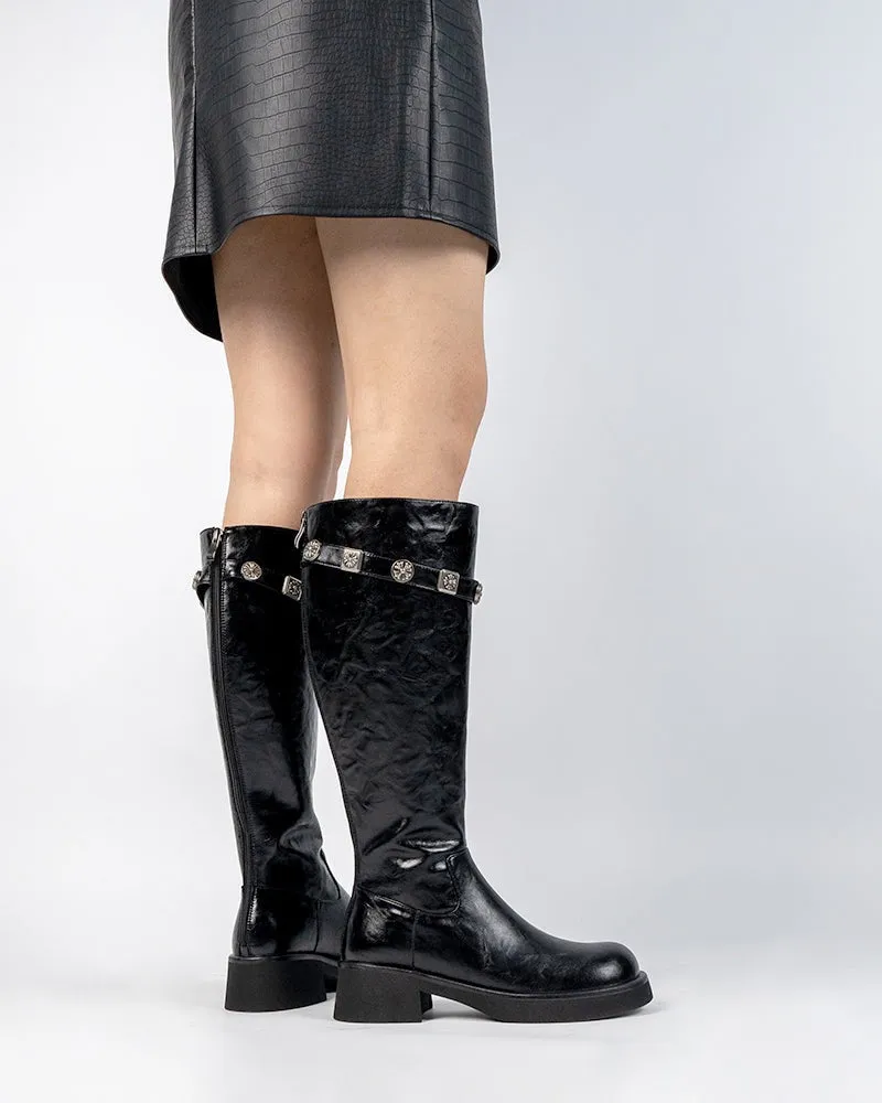 Buckle Detail Riding Comfy Knee High Boots